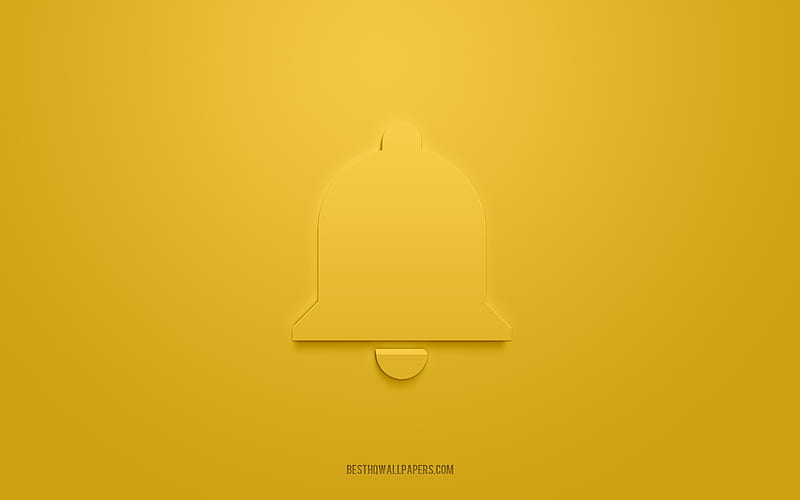 Bell 3d icon, yellow background, 3d symbols, Bell, Information icons, 3d icons, Bell sign, Information 3d icons, HD wallpaper