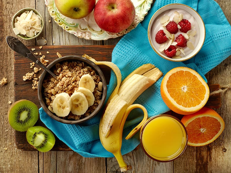Food, Kiwi, Still Life, Fruit, Banana, Muesli, Breakfast, Juice, Orange (Fruit), HD wallpaper
