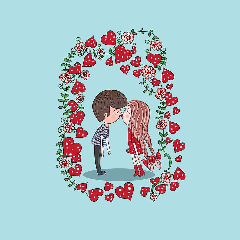 couple, kiss, love, art, HD phone wallpaper