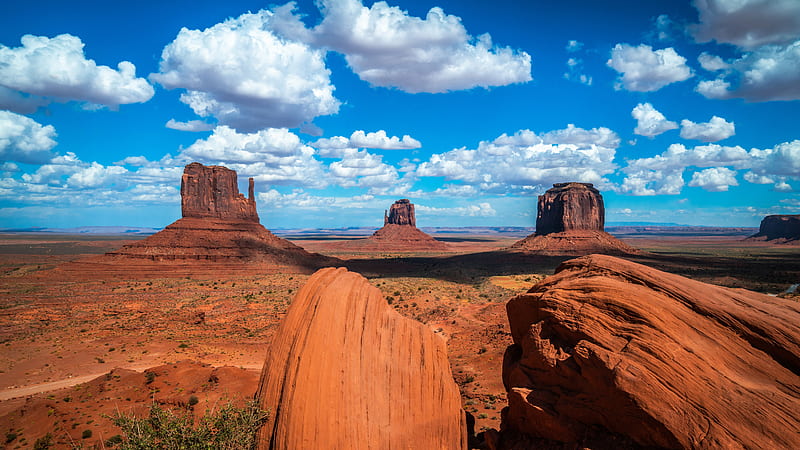 Landscape Desert Monument Valley Under Cloudy Blue Sky Nature, HD wallpaper