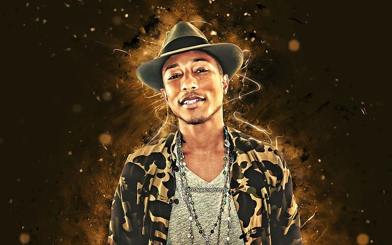 Pharrell Williams Brown Neon Lights American Singer Music Stars, pharrell williams, singer, neon lights, stars, celebrities, brown neon, people, chanteur, american, music, HD wallpaper