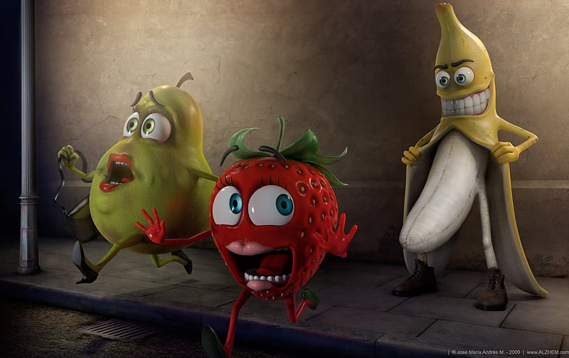 Fruity Flasher ( High Resolution ), pear, banana, strawberry, fruits, HD wallpaper