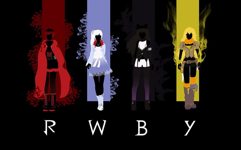 RWBY logo, red, yang, ruby, black, yellow, rwby, weiss, logo, anime, girls, blake, white, friends, HD wallpaper