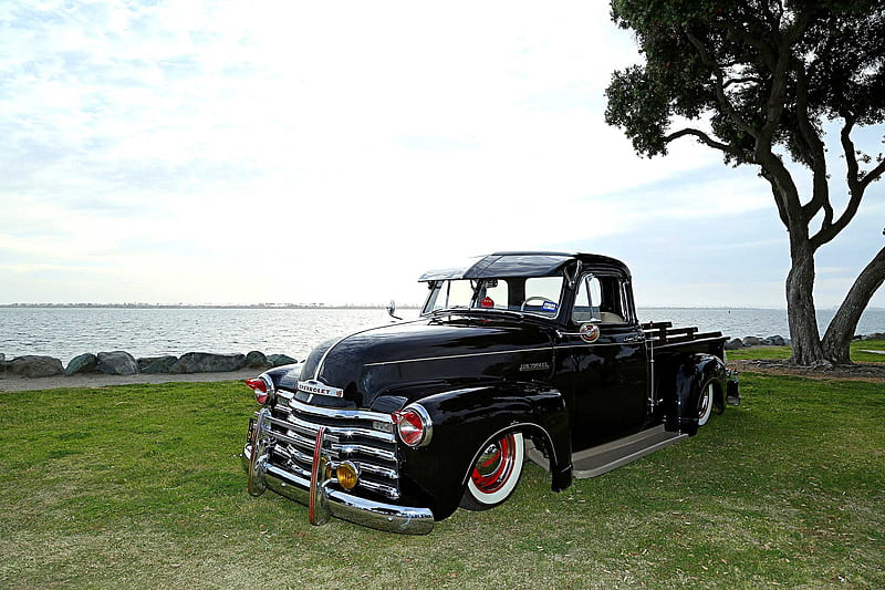 1952-Chevrolet-3100, Black, GM, Lowered, Truck, HD wallpaper