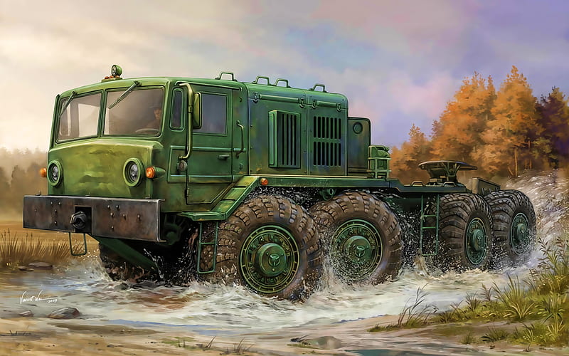 MAZ-537, artwork, tractor unit, Belarusian Army, military trucks, MAZ, HD wallpaper