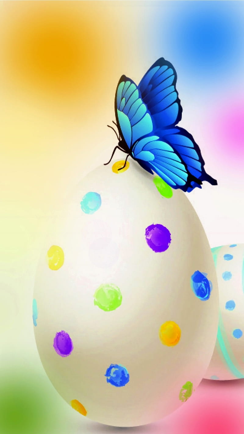 painted egg, art, butterfly, colorful, dots, easter, illustration, HD phone wallpaper