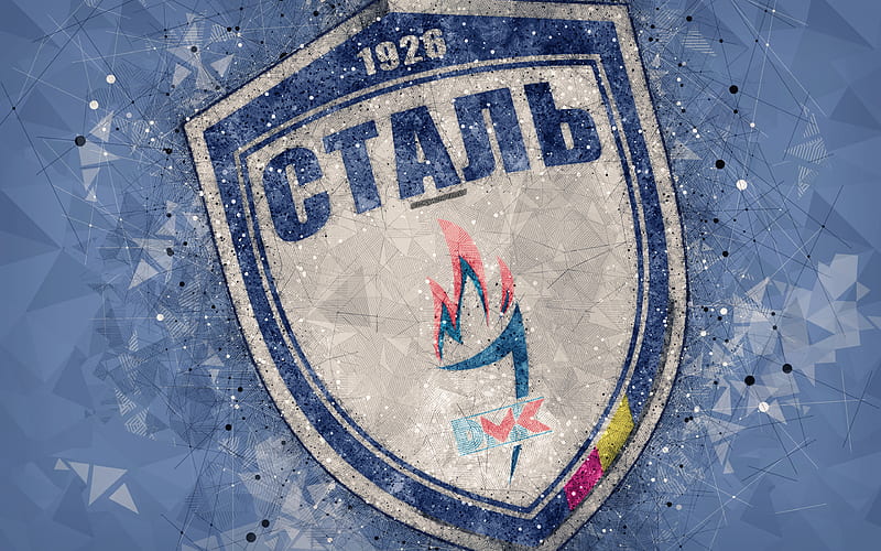 FC Stal Kamianske logo, geometric art, Ukrainian football club, blue background, emblem, Ukrainian Premier League, Kamianske, Ukraine, football, HD wallpaper