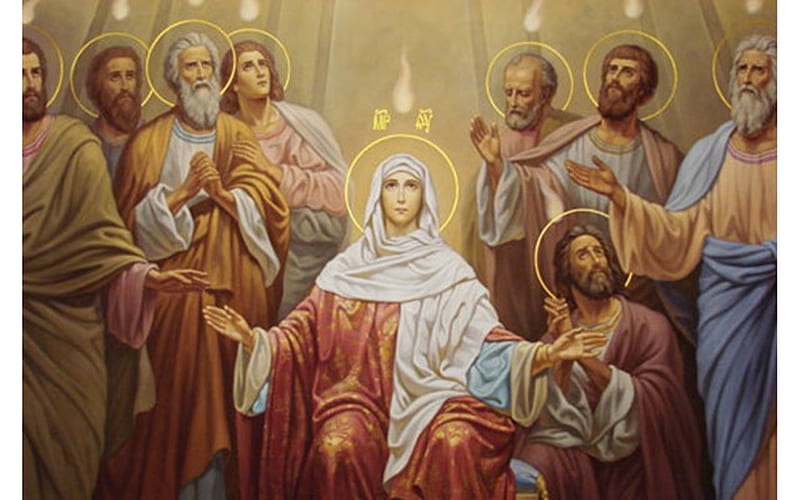 Pentacost, Holy Spirit, Mary, apostles, HD wallpaper