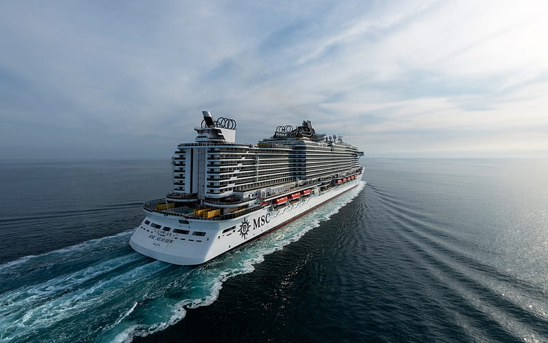 MSC Seaview, luxury cruise liner, sea, white big ship, cruise ships, HD wallpaper