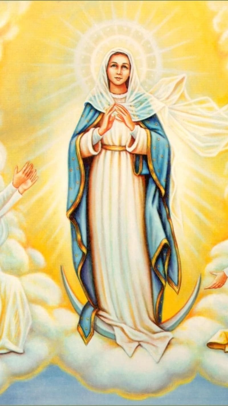 Mother Mary , In The Clouds, clouds, blessed, vigin mary, angel, HD phone wallpaper