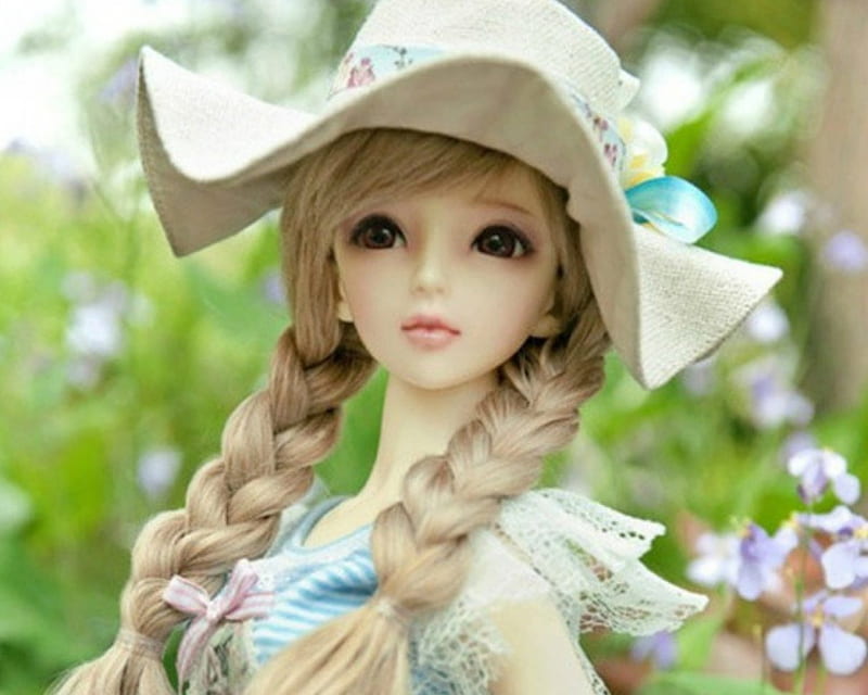 Cute Doll, face, doll, girl, hat, HD wallpaper