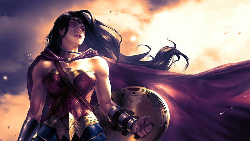Wonder Woman, Black Hair, DC Comics, Girl, Long Hair, Woman Warrior, HD wallpaper