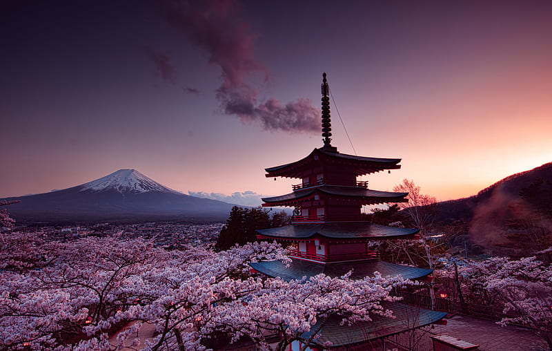 Churei Tower Mount Fuji In Japan , churei-tower, mount-fuji, japan, nature, world, HD wallpaper