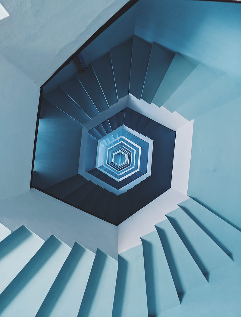 blue spiral staircase, HD phone wallpaper