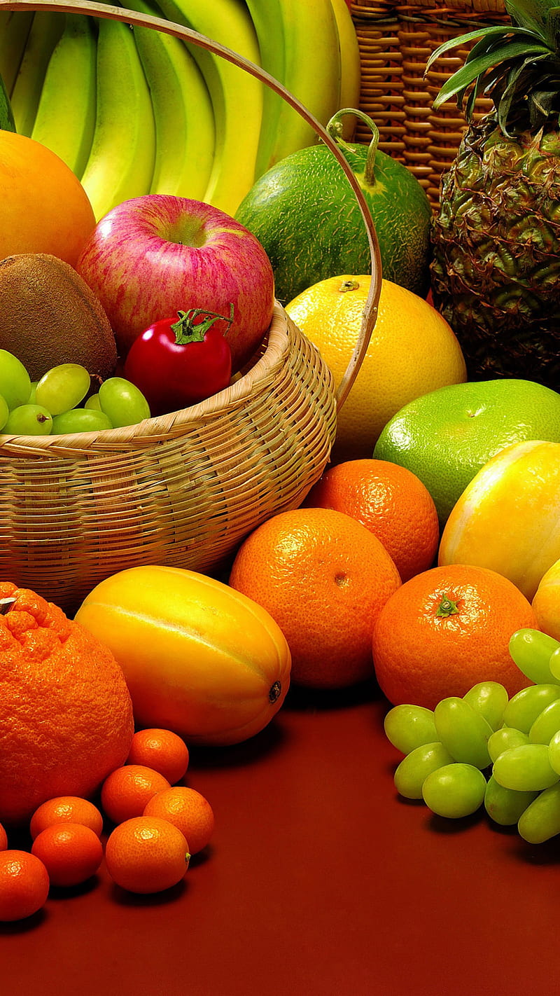 fruits, apple, banana, grapes, lemon, orange, pine, HD phone wallpaper