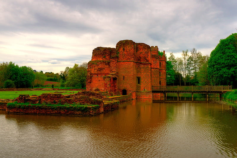 Kirby Castle, England, medieval, castle, england, moat, HD wallpaper