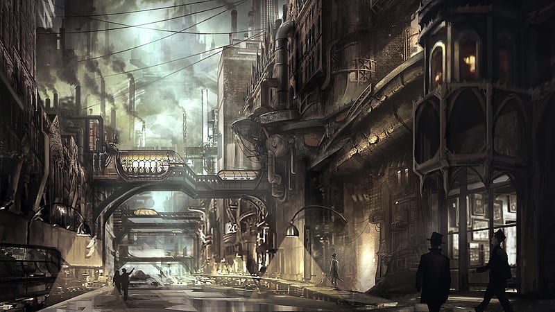 Steampunk City, Steampunk, Fantasy, Street, City, HD wallpaper | Peakpx