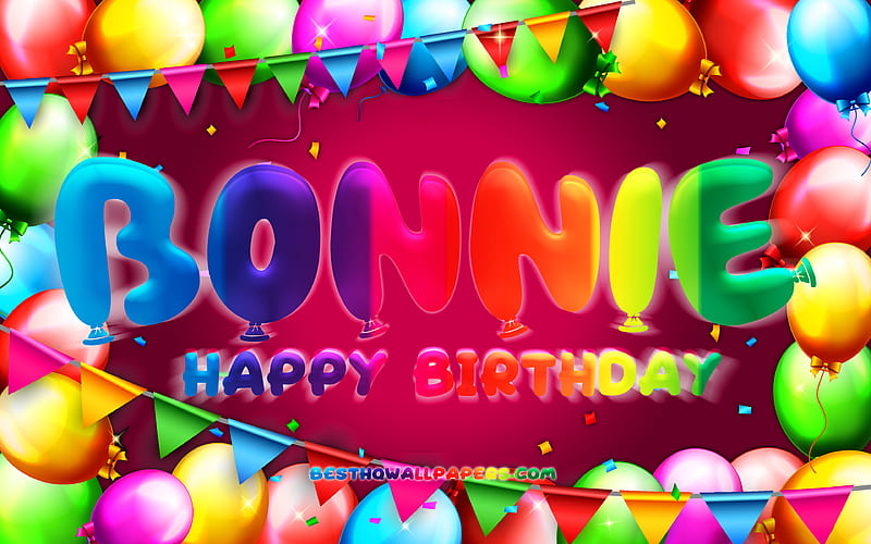 Happy Birtay Bonnie, , colorful balloon frame, Bonnie name, purple background, Bonnie Happy Birtay, Bonnie Birtay, popular american female names, Birtay concept, Bonnie, HD wallpaper