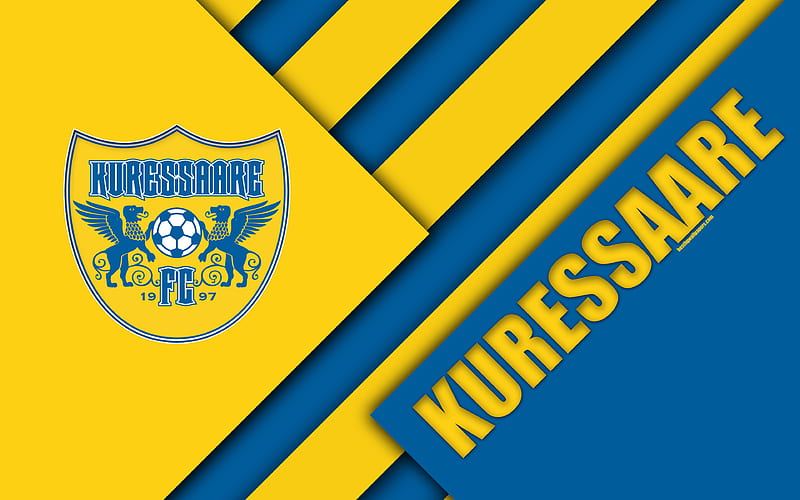 FC Kuressaare Estonian football club, logo, material design, blue yellow abstraction, Meistriliiga, Kuressaare, Estonia, football, Estonian football league, HD wallpaper