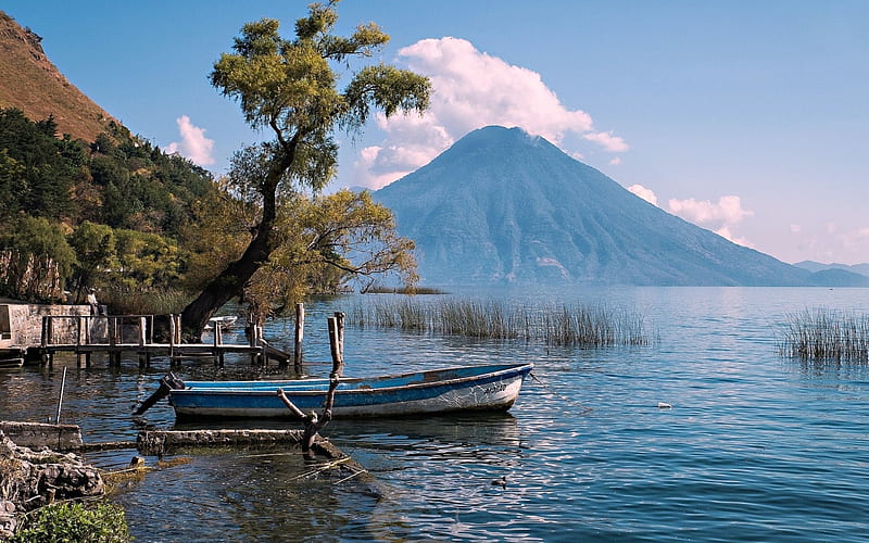 Lake Atitlan, Guatemala, Boat, Lake, Guatemala, Nature, HD wallpaper