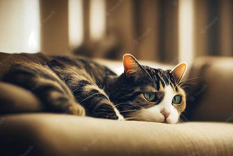 Premium . A sad cute cat sitting on sofa. close up view of kitten in front face. a portrait of a adorable cat, Sad Sleeping, HD wallpaper
