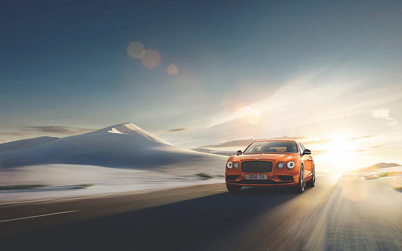 Bentley Flying Spur, 2016, orange Bentley, luxury cars, desert, dunes, HD wallpaper