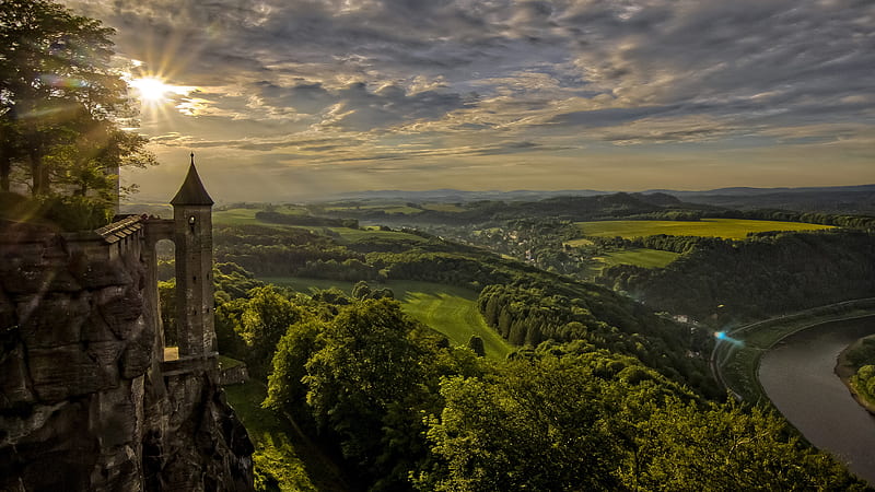 Festung Koenigstein, Germany, Saxon Switzerland, valley, summer, sunset, HD wallpaper