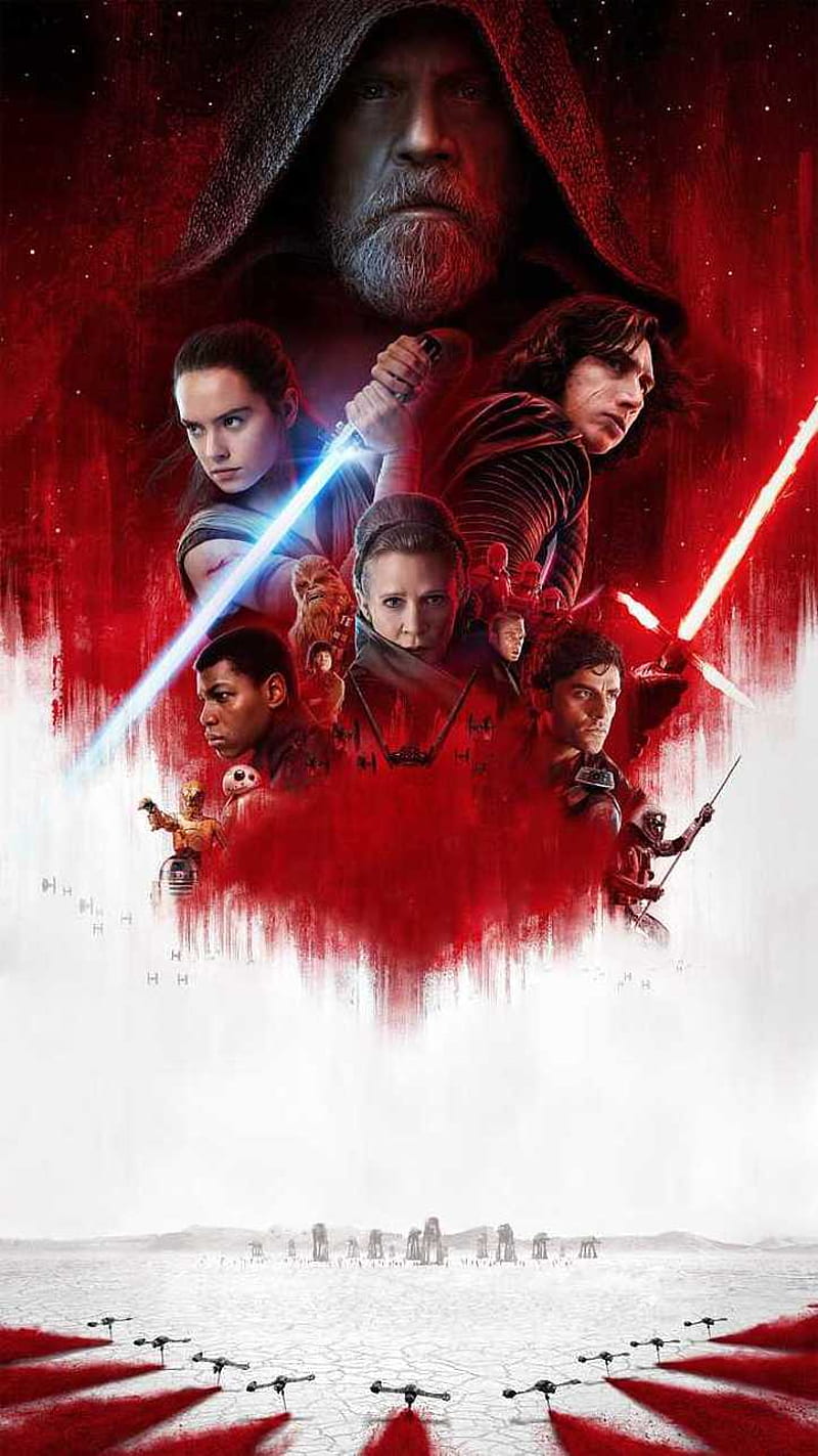The Last Jedi, movie, poster, red, skywalker, star wars, HD phone wallpaper