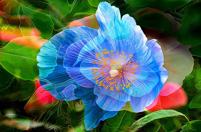 Blue Flower Painting, blue, flower, artist, painting, HD wallpaper