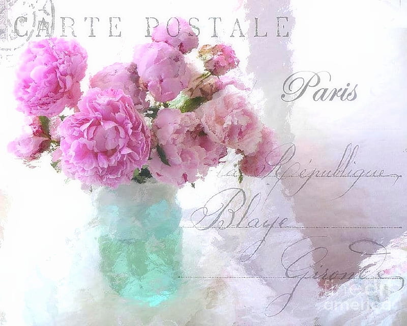 Pink & Aqua, French, parisian, Paris, aqua, decors, pink, florals, peonies, love four seasons, HD wallpaper