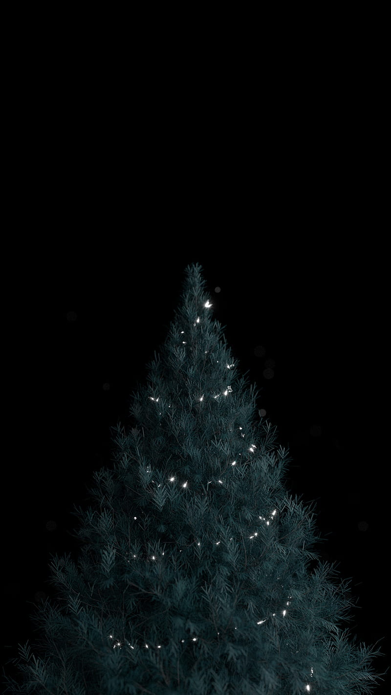 The Christmas Tree, blue, dark, eve, green, lights, oled, pine, xmas, HD phone wallpaper