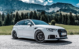 ABT, tuning Audi RS3 Sportback, 2018 cars, road, white RS3 Sportback, german cars, Audi, HD wallpaper