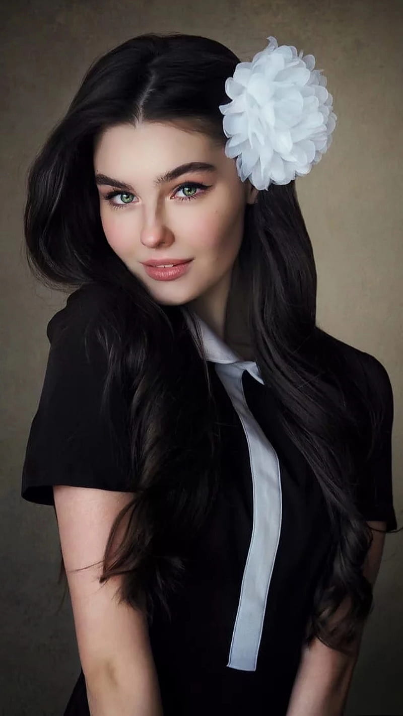 Bogdana, beauty, blue eyes, cute, gorgeous, lovely, portrait, pretty, white flower, young, HD phone wallpaper