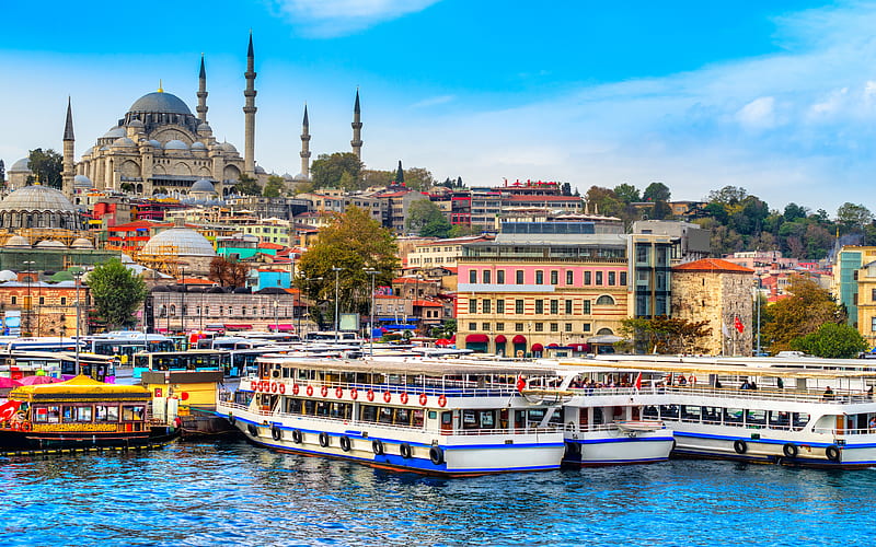 Blue Mosque turkish landmarks, Sultan Ahmet Mosque, pier, Istanbul, summer, Turkey, HD wallpaper