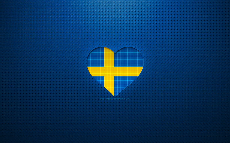 I Love Sweden Europe, blue dotted background, Swedish flag heart, Sweden, favorite countries, Love Sweden, Swedish flag, HD wallpaper