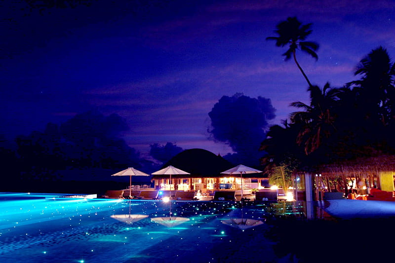 HEAVENLY NIGHT, beach, Maldives, summer, tropical, night, HD wallpaper