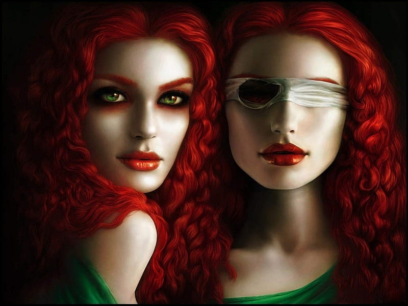 BLINDED BY LOVE, red, hair, female, blind, cg girl, HD wallpaper