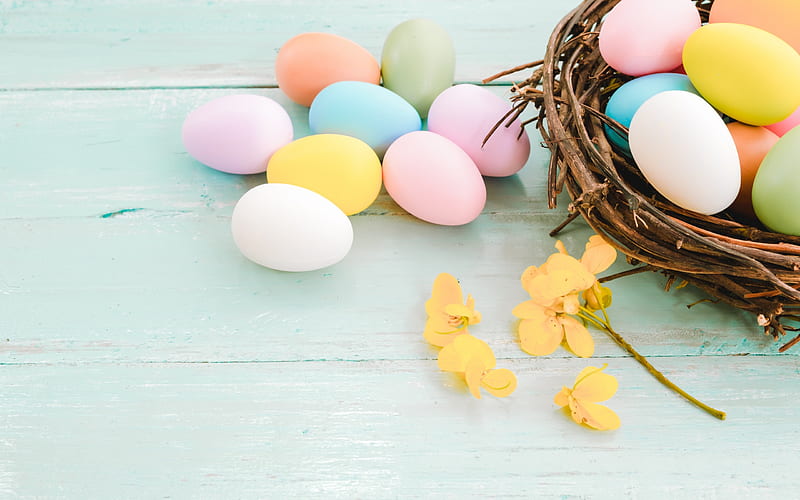 Easter, colorful eggs, spring, basket, Happy Easter, HD wallpaper