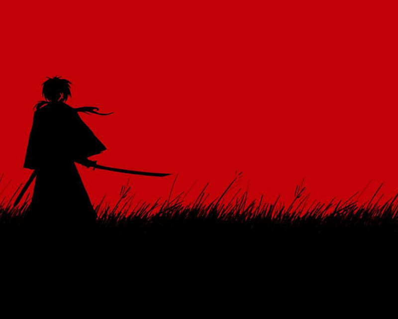 anime, black, red, sword, HD wallpaper
