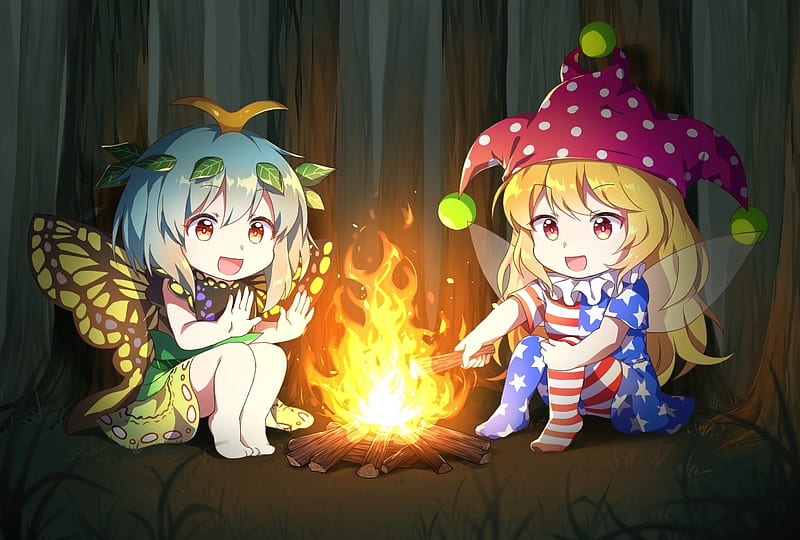 Premium Photo | Anime characters sitting around a campfire in the woods  generative ai