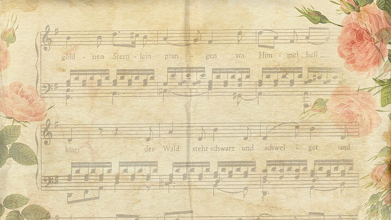 Vintage Music Paper, antique, rose, firefox persona, parchment, musical notes, paper, score, old, HD wallpaper