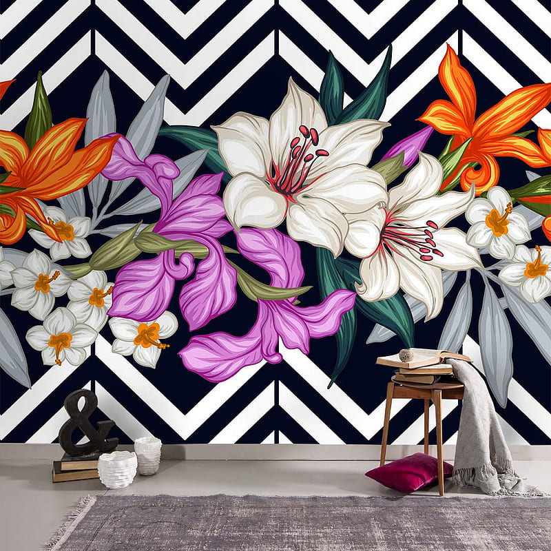 Colorful Flowers Green , Black and White Background Print Painting, Home Decor, Removable Peel and Stick , Office , Living room I Custom Size : Handmade Products, HD phone wallpaper