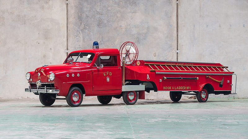 1951-Crosley-Hook-and-Ladder-Fire-Truck, Classic, Red, Ladder, Hose, HD wallpaper
