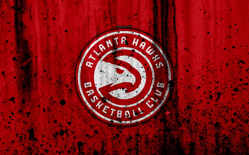 Atlanta Hawks grunge, NBA, basketball club, Eastern Conference, USA, emblem, stone texture, basketball, Atlanta Hawks logo, HD wallpaper