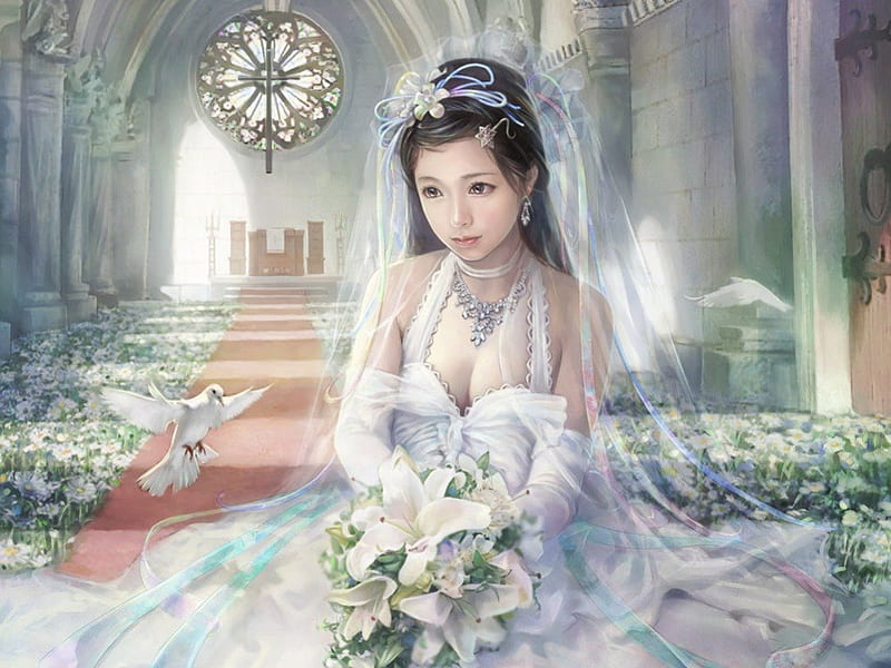 Angelic Bride, cg characters illustrations, fantasy girl, artwork, HD wallpaper