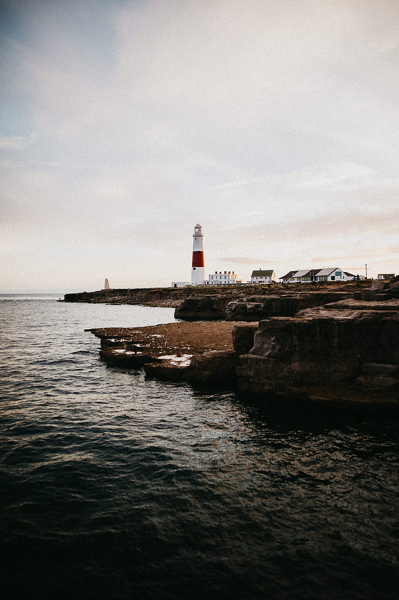 lighthouse, building, coast, sea, horizon, water, HD phone wallpaper