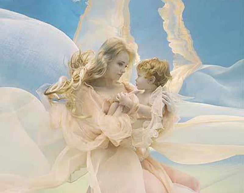 Mother and Child, art, fantasy, child, woman, HD wallpaper