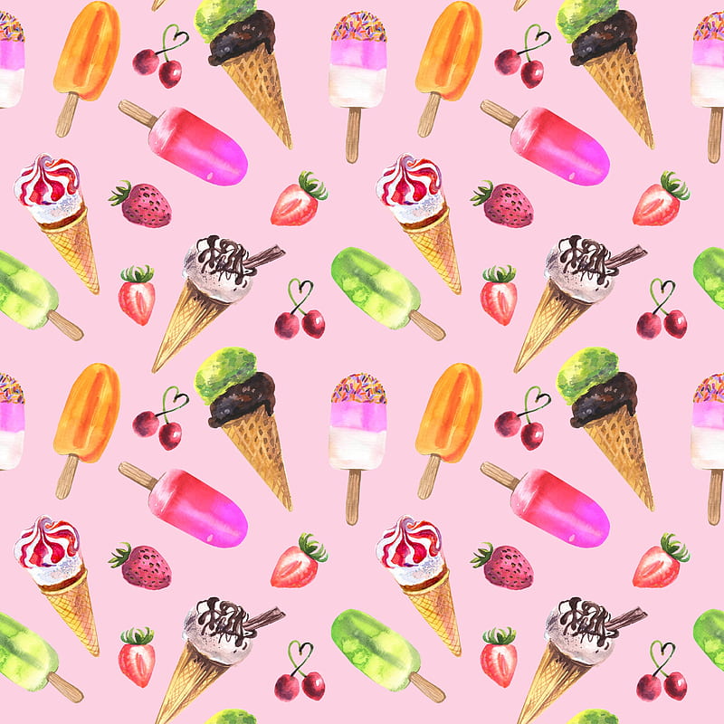 texture, pattern, food, pink background, ice cream, HD phone wallpaper