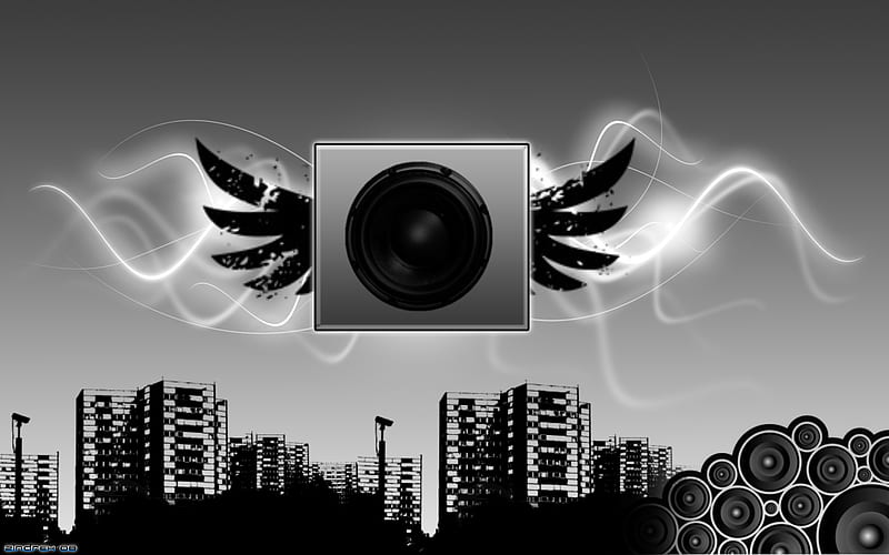 Soundbox, speaker, zindrex, city, wings, sound, urban, speakers, vector, HD wallpaper