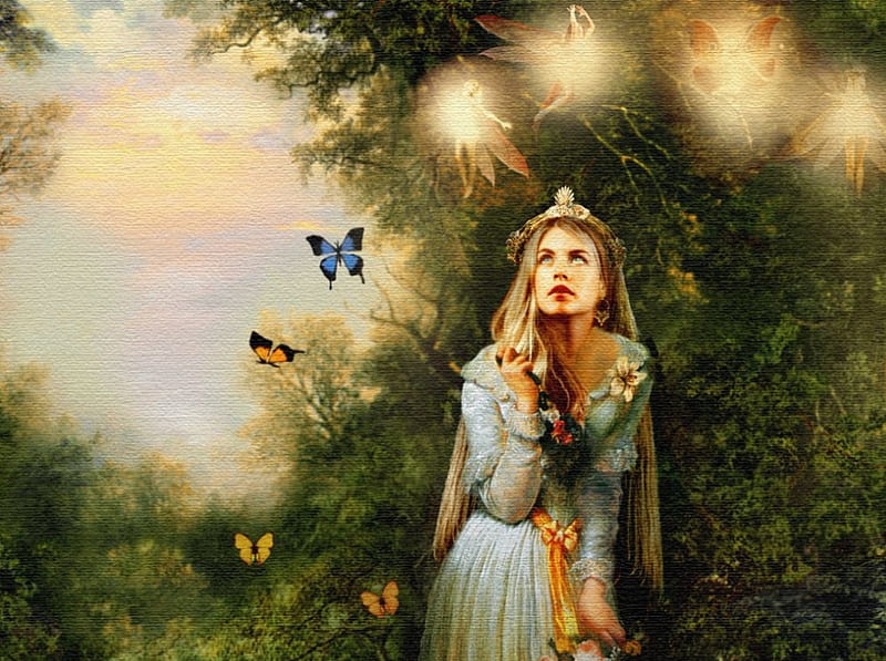 Fairy Queen , art, fantasy, butterfly, dream, imagination, fairy, HD wallpaper